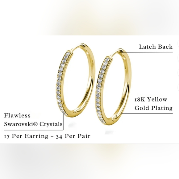 Cate & Chloe Jewelry - 18k Yellow Gold Plated 25mm Hoop Earrings with Swarovski Crystals